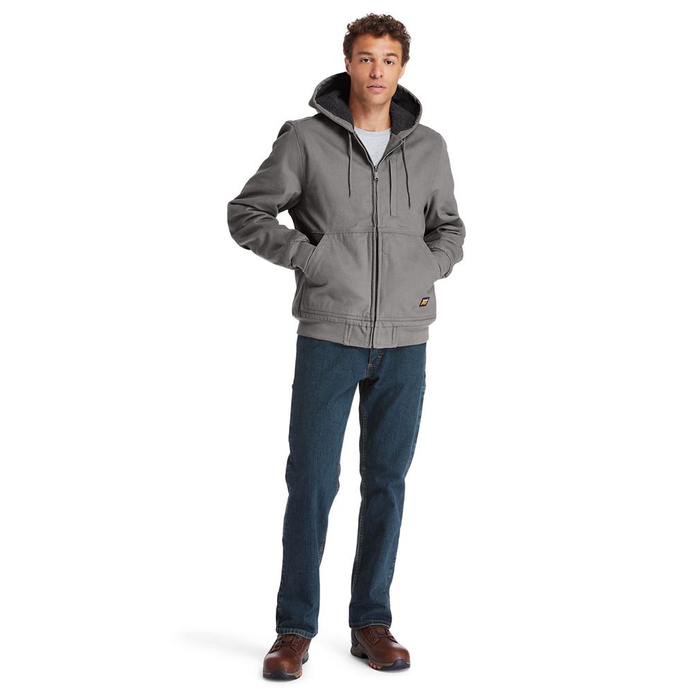 Timberland Mens Jackets PRO® Gritman Lined, Hooded Canvas - Dark Grey - India XA3612574